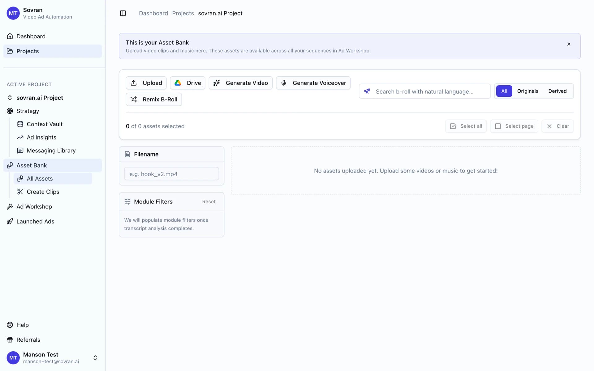 Asset Bank toolbar with Upload and Drive import buttons
