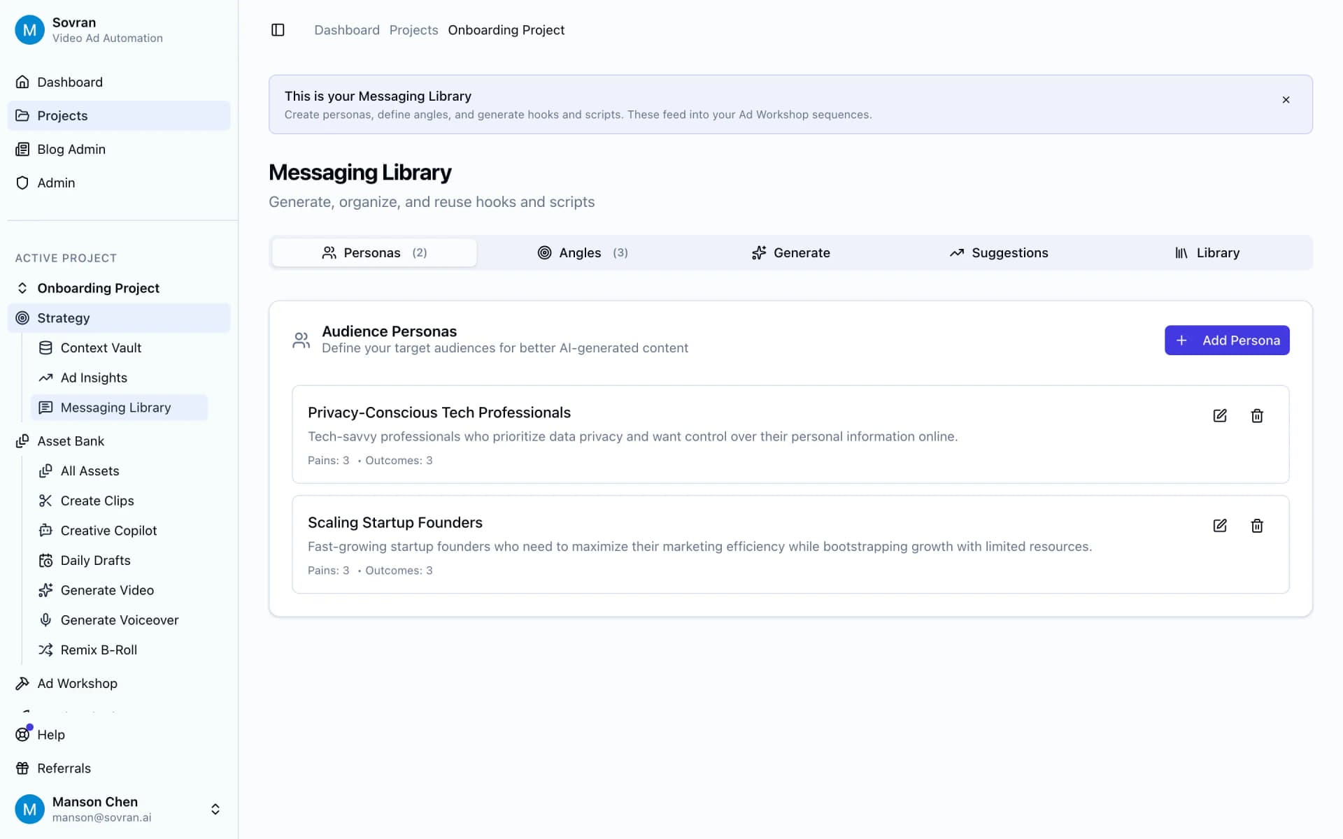 Messaging Library personas and hook tabs for creator-style scripts