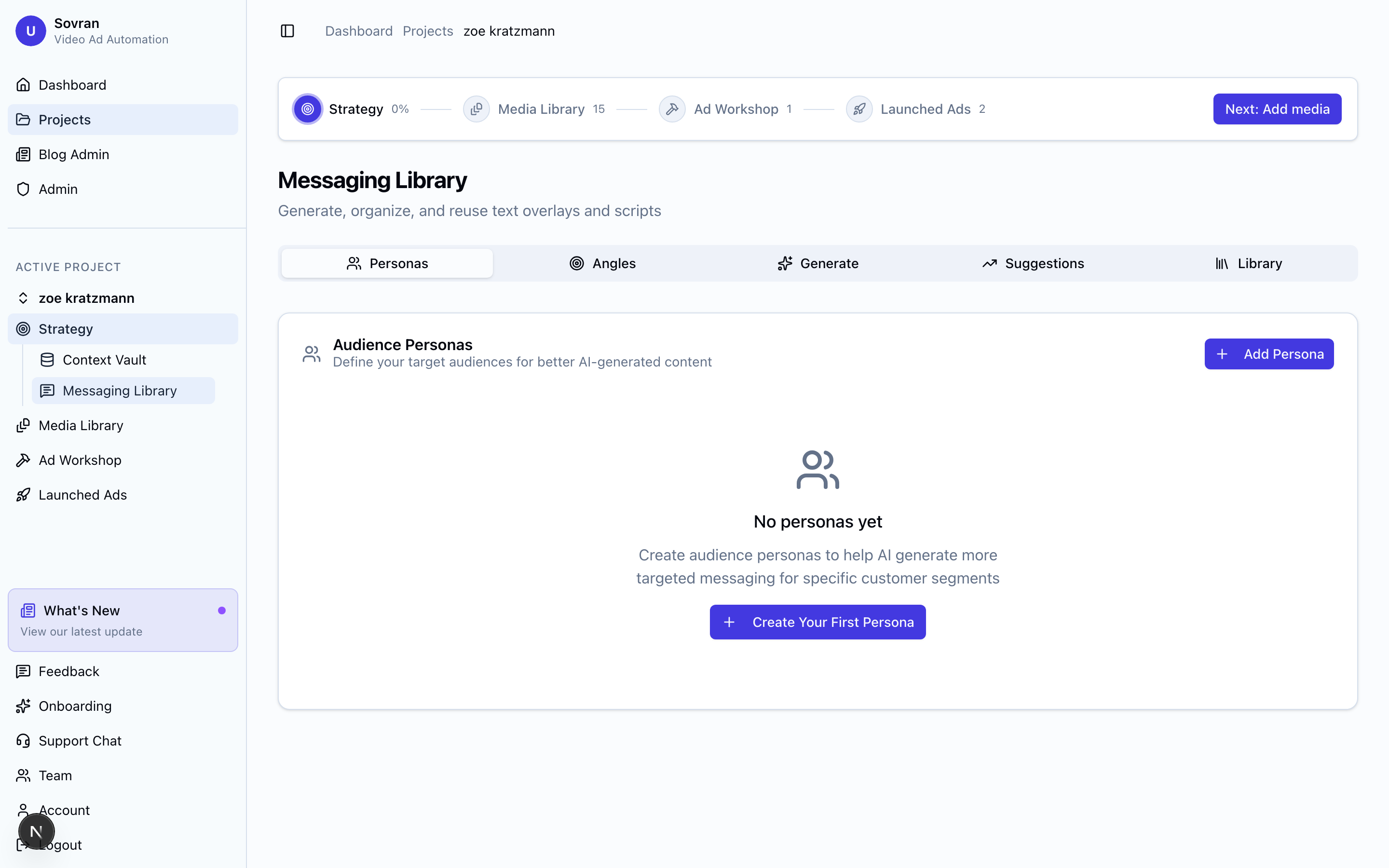 Messaging Library with personas and angles